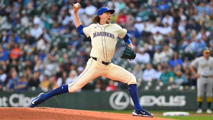 Seattle Mariners starting pitcher Logan Gilbert throws against the Oakland Athletics on Sept. 29 at T-Mobile Park. Seattle Mariners starting pitcher Logan Gilbert throws against the Oakland Athletics on Sept. 29 at T-Mobile Park.