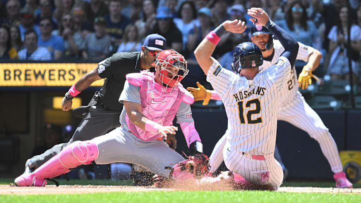 May 12, 2024; Milwaukee, Wisconsin, USA; St. Louis Cardinals catcher Iván Herrera (48) tags out