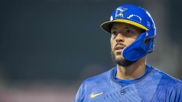 Apr 11, 2025; Minneapolis, Minnesota, USA; Minnesota Twins shortstop Carlos Correa (4) looks on against the Detroit Tigers in the ninth inning at Target Field. Apr 11, 2025; Minneapolis, Minnesota, USA; Minnesota Twins shortstop Carlos Correa (4) looks on against the Detroit Tigers in the ninth inning at Target Field.