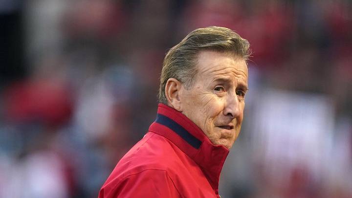 May 10, 2022; Anaheim, California, USA; Los Angeles Angels owner Arte Moreno reacts during the game against the Tampa Bay Rays at Angel Stadium. Mandatory Credit: Kirby Lee-Imagn Images