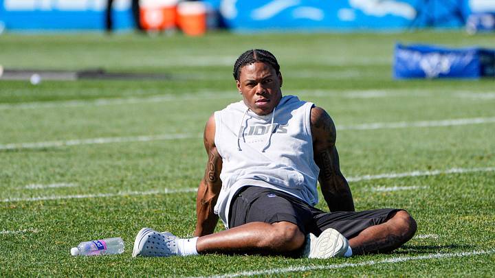Detroit Lions running back Jahmyr Gibbs (0) on field after practice during training camp at Meijer Performance Center in Allen Park on Monday, August 3, 2026.