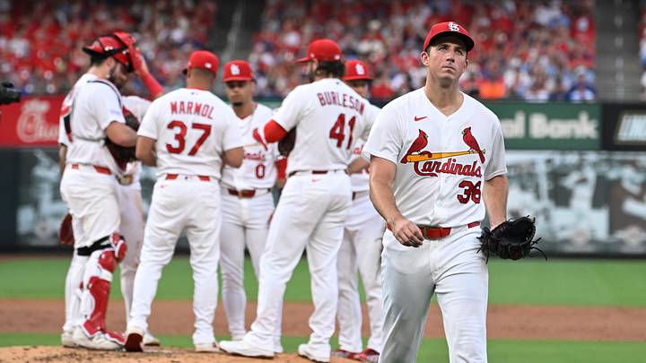 Jul 28, 2026; St. Louis, Missouri, USA; St. Louis Cardinals starting pitcher Michael McGreevy (36) walks to the dugout after being pulled from the game against the Chicago Cubs in the second inning at Busch Stadium. Mandatory Credit: Joe Puetz-Imagn Images Jul 28, 2026; St. Louis, Missouri, USA; St. Louis Cardinals starting pitcher Michael McGreevy (36) walks to the dugout after being pulled from the game against the Chicago Cubs in the second inning at Busch Stadium. Mandatory Credit: Joe Puetz-Imagn Images