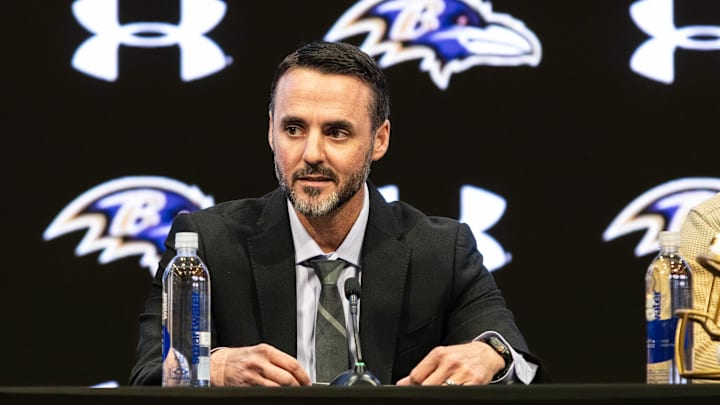 Jan 29, 2026; Owings Mills, MD, USA; Jesse Minter at press conference at Under Armour Performance Center. Mandatory Credit: Lexi Thompson-Imagn Images