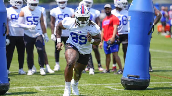 Buffalo Bills defensive tackle Larry Ogunjobi works out during Minicamp at Highmark Stadium.