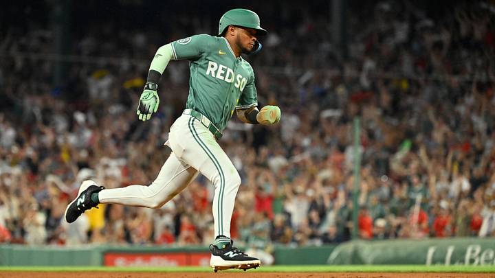 Aug 7, 2026; Boston, Massachusetts, USA; Boston Red Sox center fielder Ceddanne Rafaela (3) runs the bases to score on an RBI double by third baseman Caleb Durbin (not pictured) during the seventh inning against the Athletics at Fenway Park. Mandatory Credit: Eric Canha-Imagn Images Aug 7, 2026; Boston, Massachusetts, USA; Boston Red Sox center fielder Ceddanne Rafaela (3) runs the bases to score on an RBI double by third baseman Caleb Durbin (not pictured) during the seventh inning against the Athletics at Fenway Park. Mandatory Credit: Eric Canha-Imagn Images
