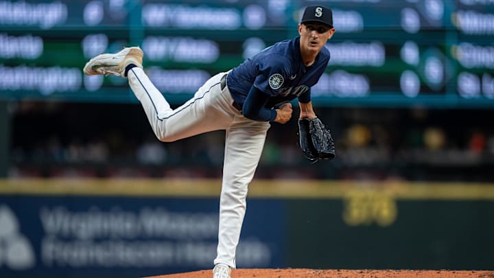 Seattle Mariners pitcher George Kirby throws during a game against the San Diego Padres on Sept. 10, 2024, at T-Mobile Park. Seattle Mariners pitcher George Kirby throws during a game against the San Diego Padres on Sept. 10, 2024, at T-Mobile Park.
