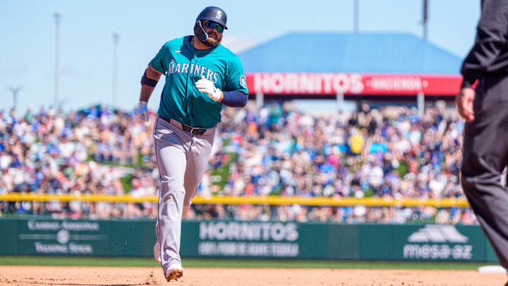 Seattle Mariners first baseman Rowdy Tellez runs after hitting a home run against the Chicago Cubs on March 8 at Sloan Park.