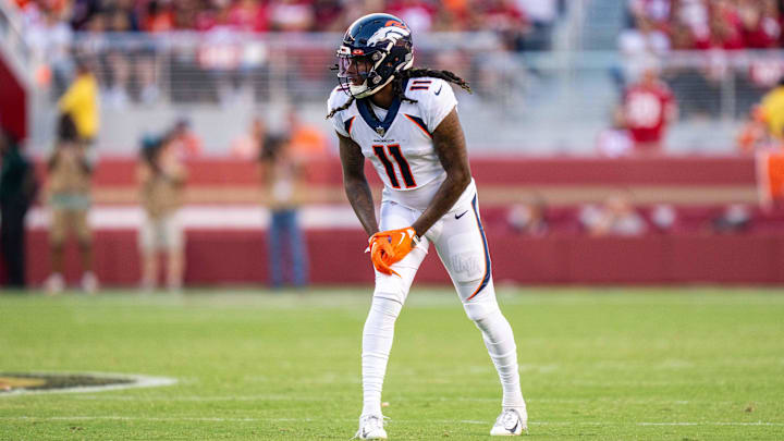 August 19, 2023; Santa Clara, California, USA; Denver Broncos wide receiver Marquez Callaway (11) during the third quarter against the San Francisco 49ers at Levi's Stadium. Mandatory Credit: Kyle Terada-Imagn Images