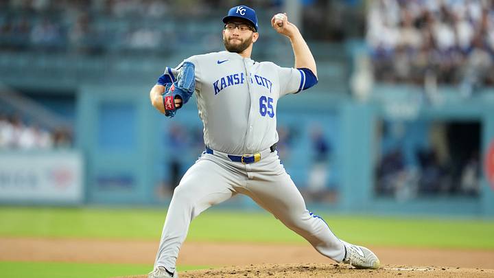 Aug 10, 2026; Los Angeles, California, USA; Kansas City Royals pitcher Noah Cameron (65 throws in the first inning against the Los Angeles Dodgers at Dodger Stadium. Mandatory Credit: Kirby Lee-Imagn Images Aug 10, 2026; Los Angeles, California, USA; Kansas City Royals pitcher Noah Cameron (65 throws in the first inning against the Los Angeles Dodgers at Dodger Stadium. Mandatory Credit: Kirby Lee-Imagn Images
