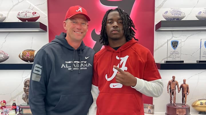 5-Star safety Jireh Edwards alongside Alabama head coach Kalen DeBoer 5-Star safety Jireh Edwards alongside Alabama head coach Kalen DeBoer