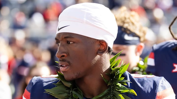 Nov 22, 2025; Tucson, Arizona, USA; Arizona Wildcats defensive back Ayden Garnes (9) against the Baylor Bears at Casino Del Sol Stadium. Mandatory Credit: Mark J. Rebilas-Imagn Images Nov 22, 2025; Tucson, Arizona, USA; Arizona Wildcats defensive back Ayden Garnes (9) against the Baylor Bears at Casino Del Sol Stadium. Mandatory Credit: Mark J. Rebilas-Imagn Images