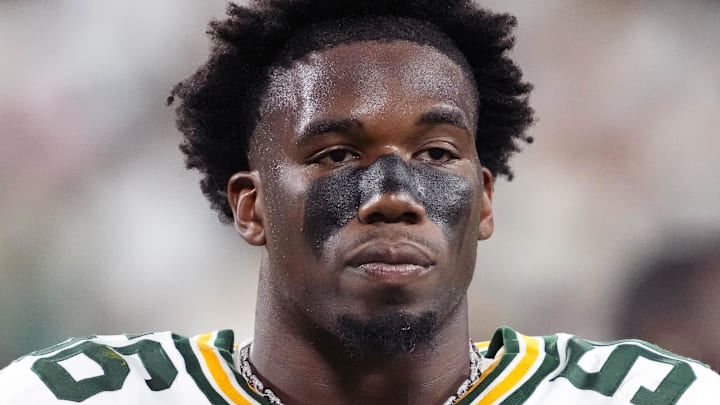 Sep 11, 2025; Green Bay, Wisconsin, USA;  Green Bay Packers linebacker Edgerrin Cooper (56) during the game against the Washington Commanders at Lambeau Field. Mandatory Credit: Jeff Hanisch-Imagn Images