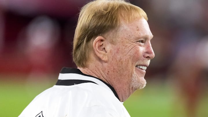 Aug 23, 2025; Glendale, Arizona, USA; Las Vegas Raiders owner Mark Davis against the Arizona Cardinals during a preseason NFL game at State Farm Stadium. Mandatory Credit: Mark J. Rebilas-Imagn Images