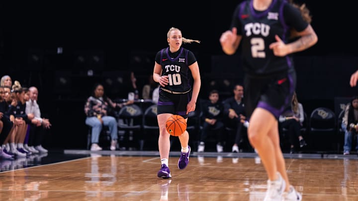 Hailey Van Lith handles the ball for No. 12 TCU in a win over UCF on December 21, 2025.