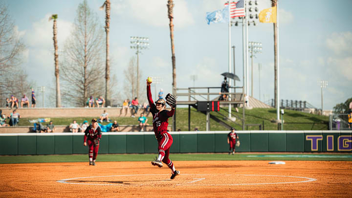 South Carolina pitcher Jori Heard delivers a pitch against LSU on Sunday, March 30, 2025.