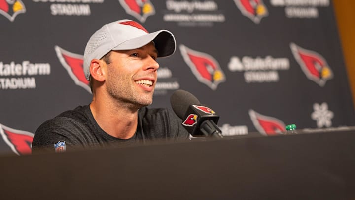 Arizona Cardinals head coach Jonathan Gannon speaks after the Cardinals rookie minicamp in Tempe on