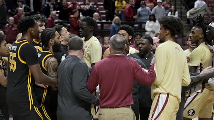 Florida State and Pitt players had to be separated after their game on Wednesday night. Florida State and Pitt players had to be separated after their game on Wednesday night.