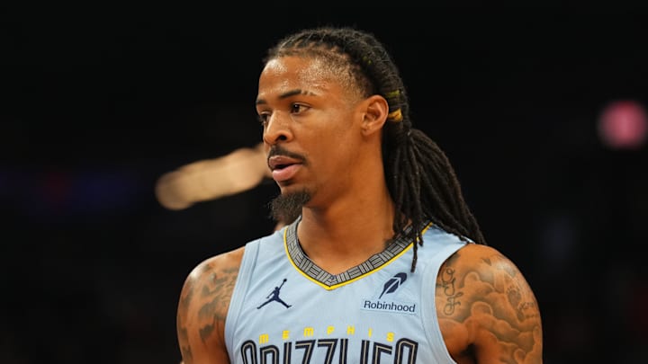 Feb 11, 2025; Phoenix, Arizona, USA; Memphis Grizzlies guard Ja Morant (12) looks on against the Phoenix Suns during the first half at Footprint Center. Mandatory Credit: Joe Camporeale-Imagn Images Feb 11, 2025; Phoenix, Arizona, USA; Memphis Grizzlies guard Ja Morant (12) looks on against the Phoenix Suns during the first half at Footprint Center. Mandatory Credit: Joe Camporeale-Imagn Images