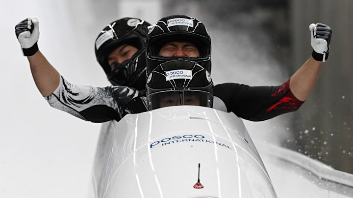 South Korea's team Jinsu Kim, Sunwook Kim, Hyeonggeun Kim and Geonu Lee