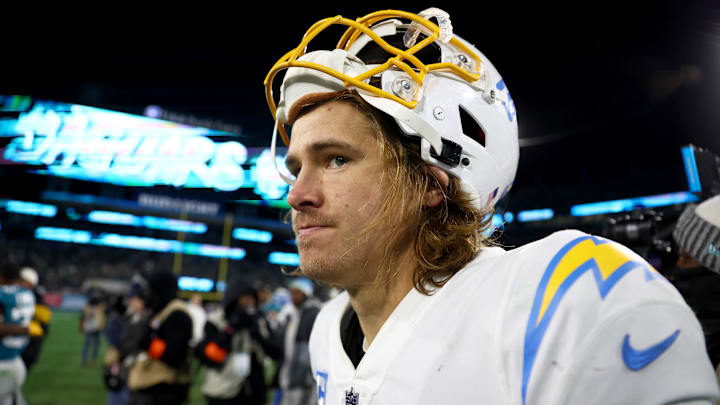 Jan 14, 2023; Jacksonville, Florida, USA; Los Angeles Chargers quarterback Justin Herbert (10)
