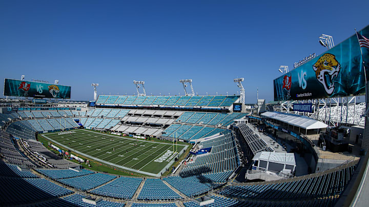 Aug 17, 2024; Jacksonville, Florida, USA; a general view of the stadium before a preseason game between the Jacksonville Jaguars and Tampa Bay Buccaneers at EverBank Stadium. Mandatory Credit: Nathan Ray Seebeck-Imagn Images Aug 17, 2024; Jacksonville, Florida, USA; a general view of the stadium before a preseason game between the Jacksonville Jaguars and Tampa Bay Buccaneers at EverBank Stadium. Mandatory Credit: Nathan Ray Seebeck-Imagn Images