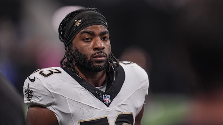 New Orleans Saints linebacker Jaylan Ford (53) on the field against the Atlanta Falcons