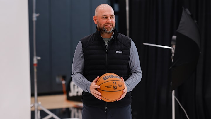 Sep 30, 2024; Sacramento, CA, USA; Sacramento Kings general manager Monte McNair during media day at Golden 1 Center. Mandatory Credit: Sergio Estrada-Imagn Images