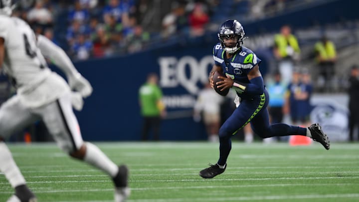 Jalen Milroe saw his first NFL action in the Seahawks preseason game against the Raiders.