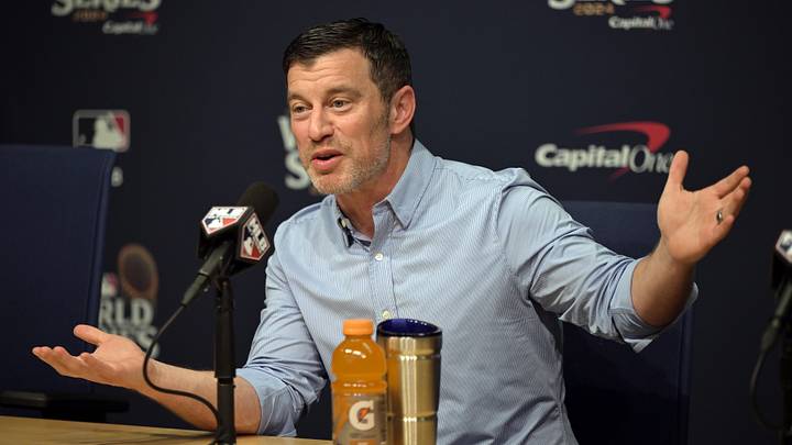 Oct 25, 2024; Los Angeles, California, USA; Los Angeles Dodgers president of baseball operations Andrew Friedman speaks in a press conference before game one against the New York Yankees in the 2024 MLB World Series at Dodger Stadium. Mandatory Credit: Jayne Kamin-Oncea-Imagn Images Oct 25, 2024; Los Angeles, California, USA; Los Angeles Dodgers president of baseball operations Andrew Friedman speaks in a press conference before game one against the New York Yankees in the 2024 MLB World Series at Dodger Stadium. Mandatory Credit: Jayne Kamin-Oncea-Imagn Images