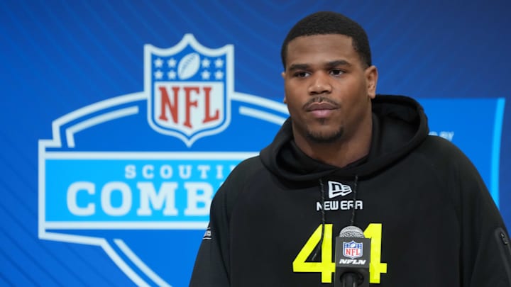 Feb 27, 2025; Indianapolis, IN, USA; Penn State defensive lineman Abdul Carter (DL44) during the 2025 NFL Scouting Combine at the Indiana Convention Center. Mandatory Credit: Kirby Lee-Imagn Images Feb 27, 2025; Indianapolis, IN, USA; Penn State defensive lineman Abdul Carter (DL44) during the 2025 NFL Scouting Combine at the Indiana Convention Center. Mandatory Credit: Kirby Lee-Imagn Images