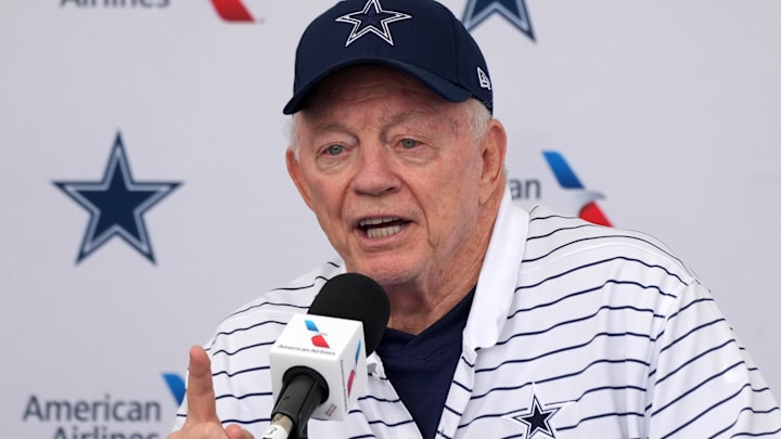 Dallas Cowboys owner Jerry Jones at training camp press conference.