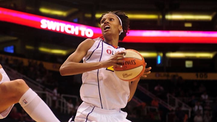 May 28, 2010; Phoenix, AZ, USA; Phoenix Mercury forward DeWanna Bonner (24) rebounds the ball during the first half at US Airways Center.  Mandatory Credit: Jennifer Stewart-Imagn Images