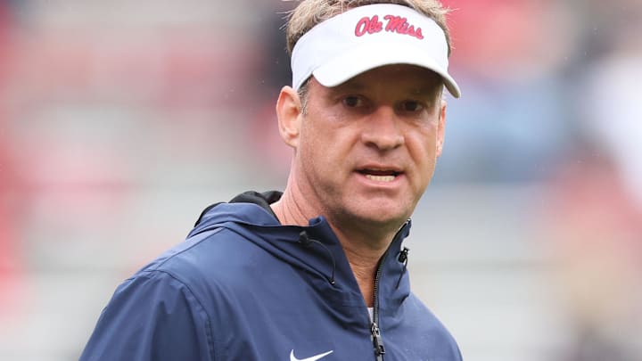 Ole Miss Rebels head coach Lane Kiffin prior to the game against the Arkansas Razorbacks at Donald W. Reynolds Razorback Stadium. Ole Miss Rebels head coach Lane Kiffin prior to the game against the Arkansas Razorbacks at Donald W. Reynolds Razorback Stadium.