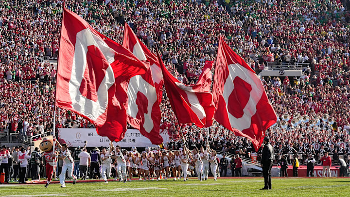 The Ohio State Buckeyes take the field for the College Football Playoff quarterfinal against the Oregon Ducks at the Rose Bowl in Pasadena, Calif. on Jan. 1, 2025. Ohio State won 41-21. The Ohio State Buckeyes take the field for the College Football Playoff quarterfinal against the Oregon Ducks at the Rose Bowl in Pasadena, Calif. on Jan. 1, 2025. Ohio State won 41-21.