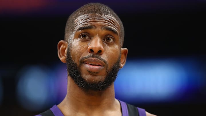 Dec 2, 2021; Phoenix, Arizona, USA; Phoenix Suns guard Chris Paul (3) against the Detroit Pistons at Footprint Center. Mandatory Credit: Mark J. Rebilas-Imagn Images Dec 2, 2021; Phoenix, Arizona, USA; Phoenix Suns guard Chris Paul (3) against the Detroit Pistons at Footprint Center. Mandatory Credit: Mark J. Rebilas-Imagn Images