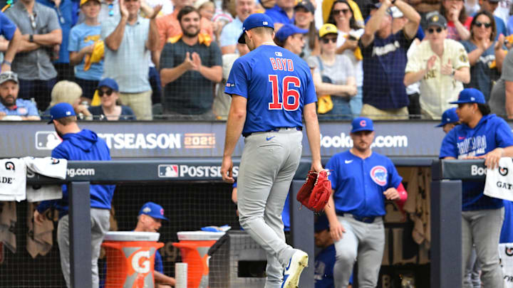 Boyd surrendered six runs—two earned—in the Cubs' 9-3 loss to the Brewers. 