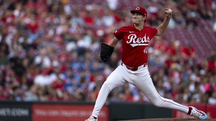 Aug 17, 2024; Cincinnati, Ohio, USA; Cincinnati Reds starting pitcher Nick Lodolo (40) pitches in the second inning of the MLB game between the Cincinnati Reds and Kansas City Royals at Great American Ball Park in Cincinnati on Saturday, Aug. 17, 2024. Mandatory Credit: Albert Cesare/The Cincinnati Enquirer-Imagn Images Aug 17, 2024; Cincinnati, Ohio, USA; Cincinnati Reds starting pitcher Nick Lodolo (40) pitches in the second inning of the MLB game between the Cincinnati Reds and Kansas City Royals at Great American Ball Park in Cincinnati on Saturday, Aug. 17, 2024. Mandatory Credit: Albert Cesare/The Cincinnati Enquirer-Imagn Images