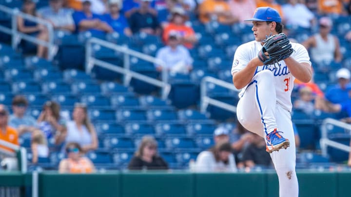 Florida's pitcher Frank Menendez (31) pitches in relief Friday, May 3, 2024, at Condron Family Ballpark in Gainesville, Florida. The Gators fell to Tennessee 6-2 in the first game of the doubleheader. [Cyndi Chambers/ Gainesville Sun] 2024