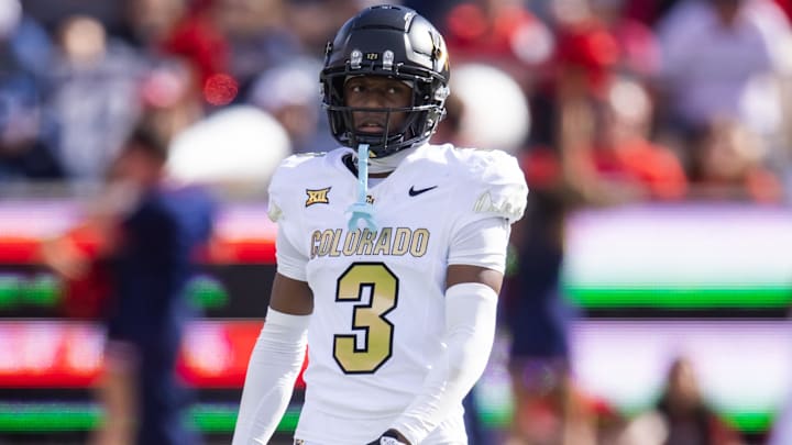 Oct 19, 2024; Tucson, Arizona, USA; Colorado Buffalos cornerback Colton Hood (3) against the Arizona Wildcats at Arizona Stadium. Mandatory Credit: Mark J. Rebilas-Imagn Images