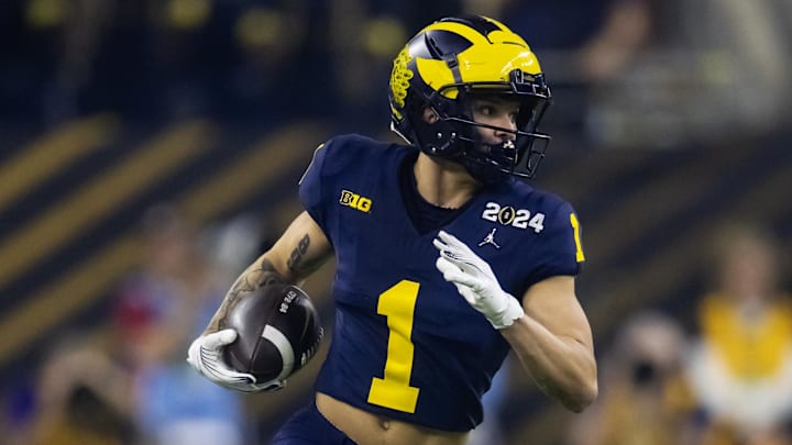 Jan 8, 2024; Houston, TX, USA; Michigan Wolverines wide receiver Roman Wilson (1) against the