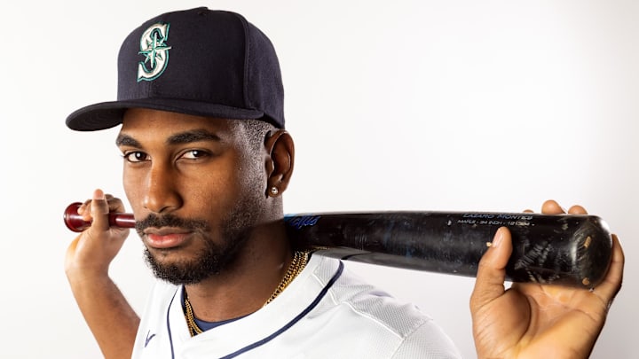 Seattle Mariners outfielder Lazaro Montes poses for a portrait during media day Feb. 20 at Peoria Sports Complex.