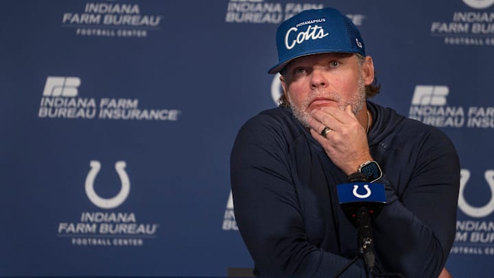 Indianapolis Colts General Manager Chris Ballard speaks to the media Thursday, Jan. 11, 2024 at the Indiana Farm Bureau Football Center, the Colts Complex.