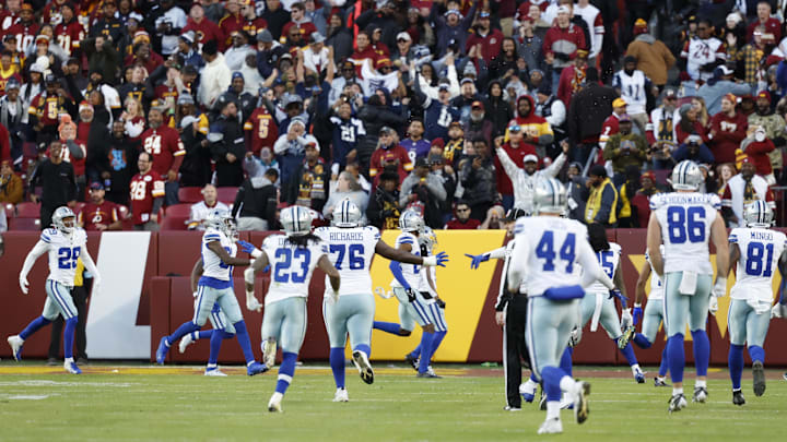 Dallas Cowboys players celebrate after a kickoff return for a touchdown by Dallas Cowboys wide receiver KaVontae Turpin Dallas Cowboys players celebrate after a kickoff return for a touchdown by Dallas Cowboys wide receiver KaVontae Turpin