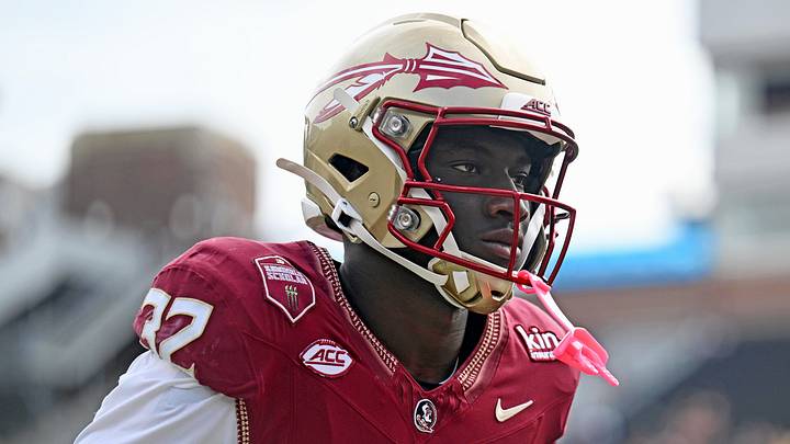 Oct 3, 2026; Tallahassee, Florida, USA;  Florida State Seminoles running back Ousmane Kromah (32) warms up before the game against the Virginia Cavaliers at Doak S. Campbell Stadium.  Mandatory Credit: Melina Myers-Imagn Images