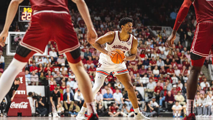 Auburn Tigers center Dylan Cardwell during the Iron Bowl vs. Alabama on Feb 15, 2025. Auburn Tigers center Dylan Cardwell during the Iron Bowl vs. Alabama on Feb 15, 2025.