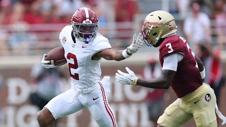 Alabama Wide Receiver Ryan Williams (2) carries the ball against Florida State University at Doak Campbell Stadium in Tallahassee, FL on Saturday, Aug 30, 2025.