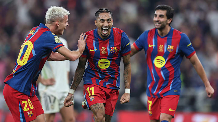 Raphinha (middle) scored a brace and was the hero in the final. 