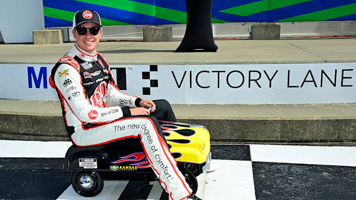 Christopher Bell will lead the field to green in Sunday's NASCAR Cup Series event at Kansas Speedway.