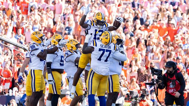 LSU Tigers running back Dilin Jones celebrates his touchdown. LSU Tigers running back Dilin Jones celebrates his touchdown.