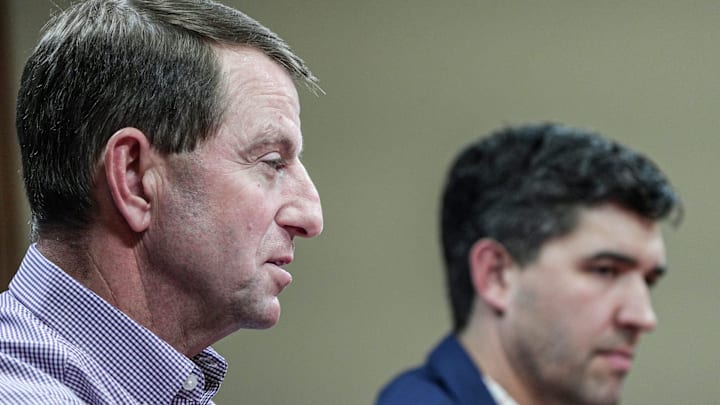 Clemson football Head Coach Dabo Swinney speaks about transfer portal issues during a press conference in the Smart Family Media Center in Clemson, SC, Friday, Jan 23 2026. Clemson football Head Coach Dabo Swinney speaks about transfer portal issues during a press conference in the Smart Family Media Center in Clemson, SC, Friday, Jan 23 2026.